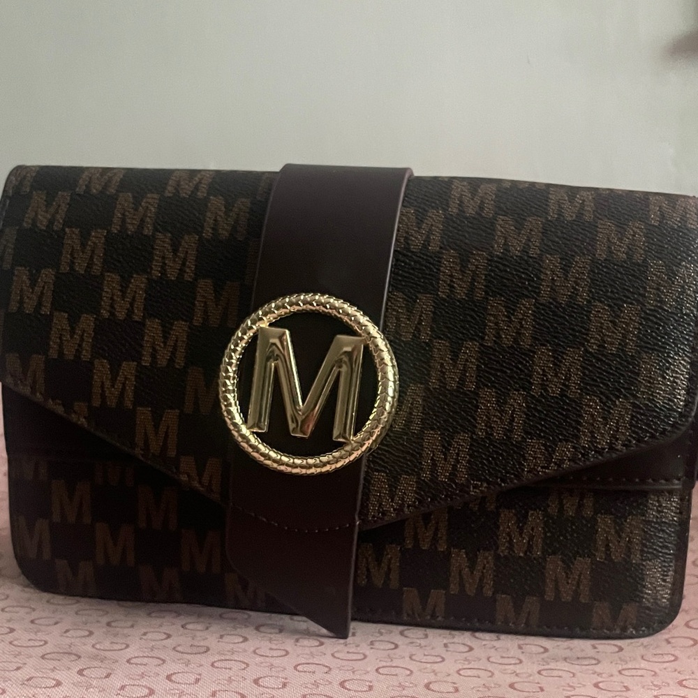 Monogram M Logo Brown Crossbody Clutch